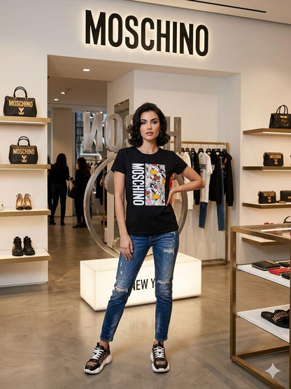 Moschino black designer-inspired ladies cotton tee
