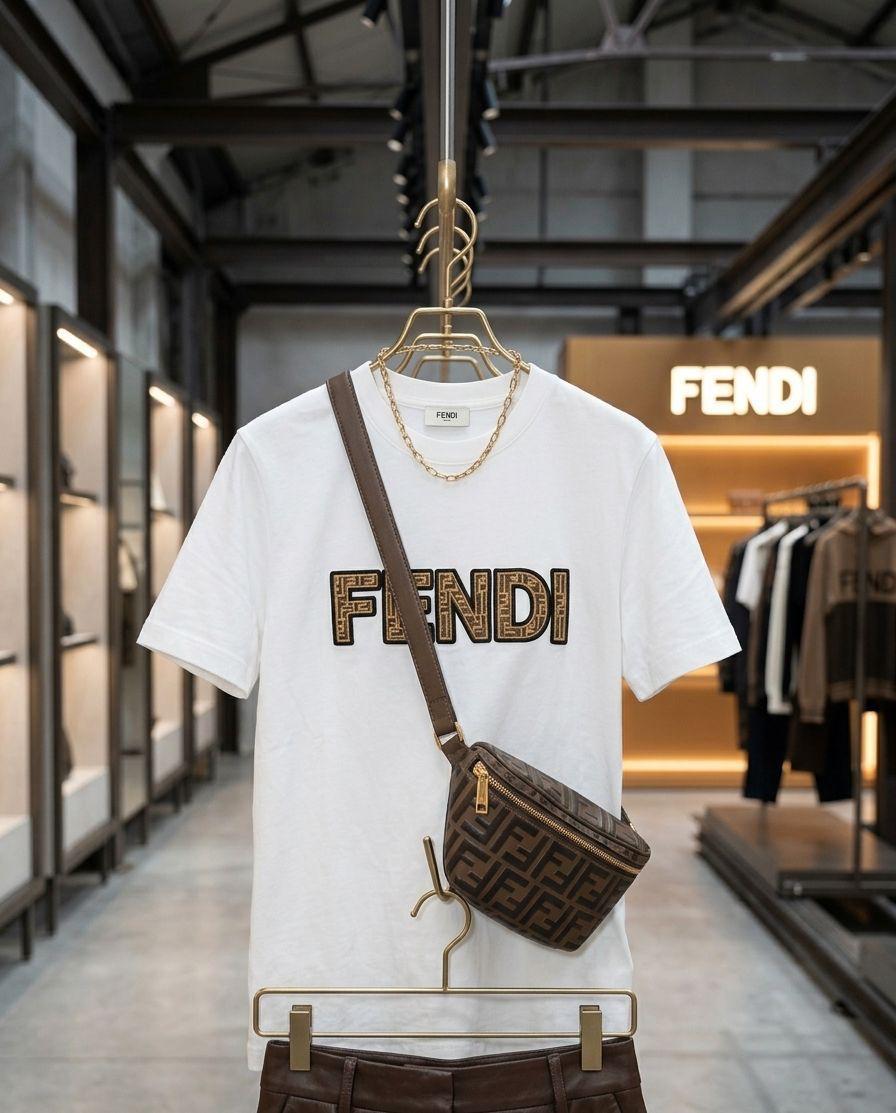 Fendi white premium Italian cotton T-shirt for women
