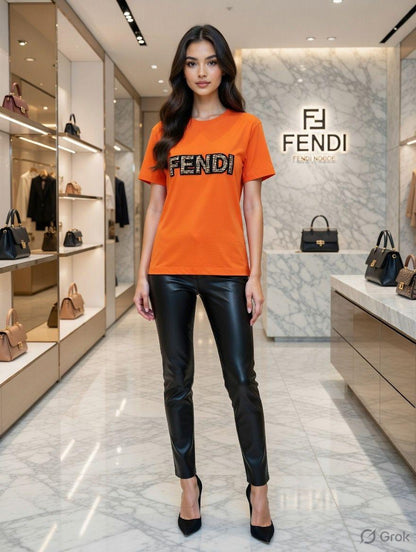 Premium Fendi orange casual T-shirt for women
