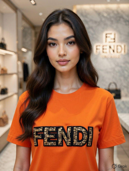 Fendi orange designer-inspired ladies cotton tee
