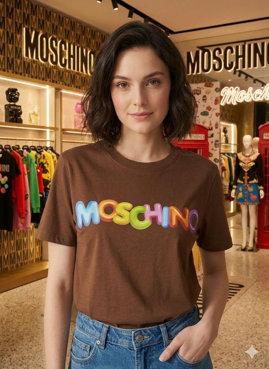 Moschino brown designer-inspired ladies cotton tee
