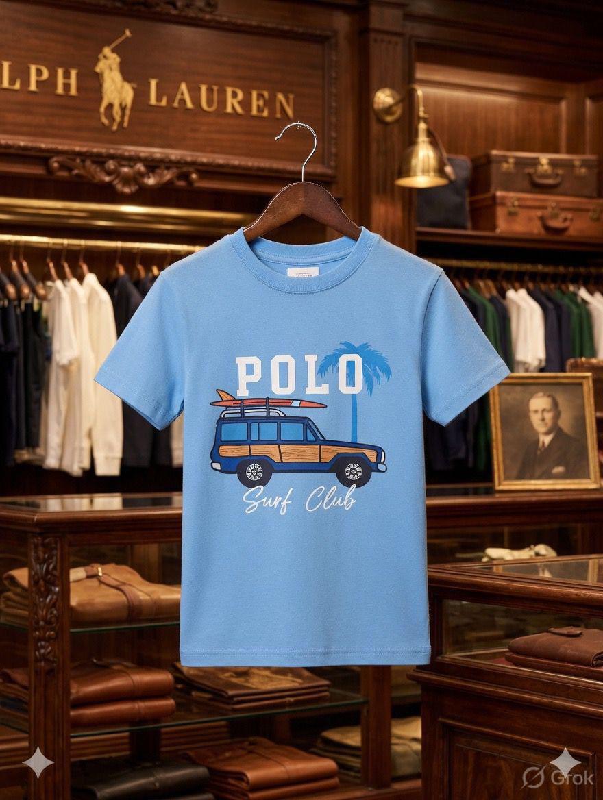 Ralph Lauren Kids Round Neck Cotton Peach Tee in Sky Blue
