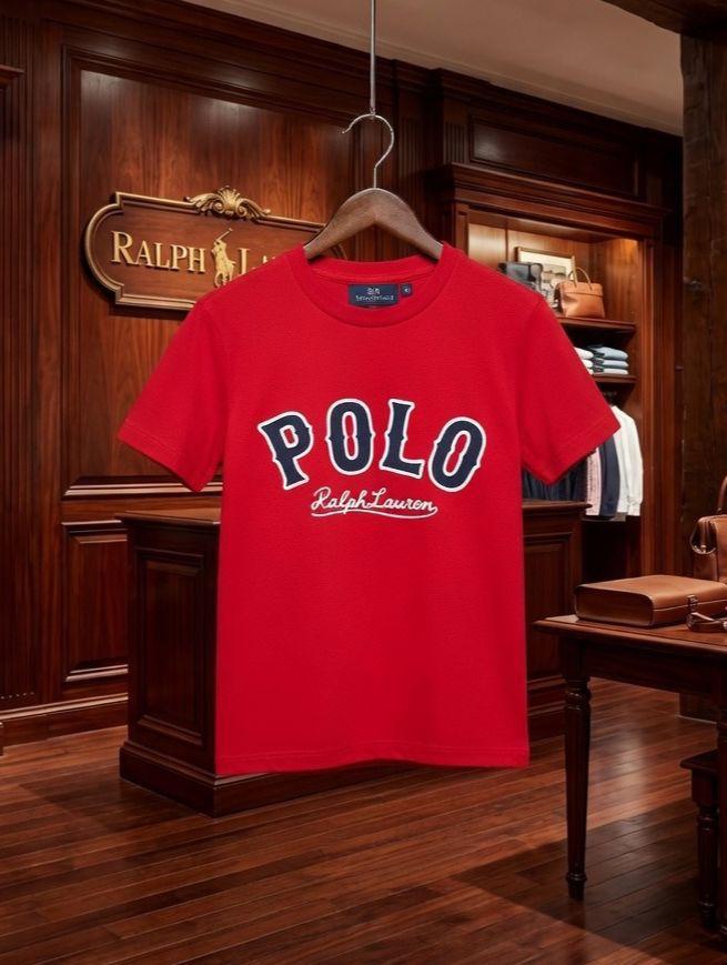 Ralph Lauren Kids Round Neck Cotton Peach Tee in Red

