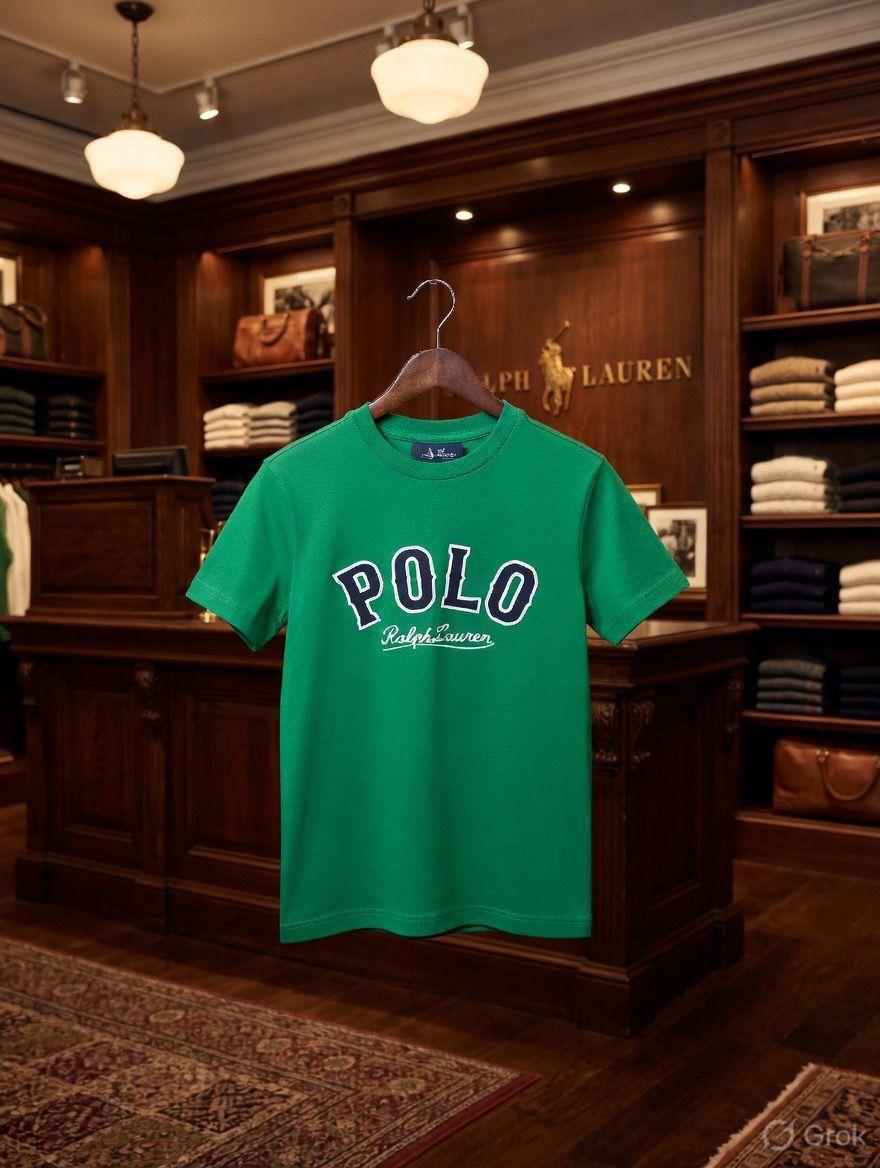 Ralph Lauren Kids Round Neck Cotton Peach Tee in Green
