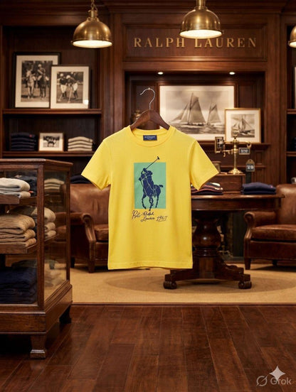 Ralph Lauren Kids Round Neck Cotton Peach Tee in Yellow
