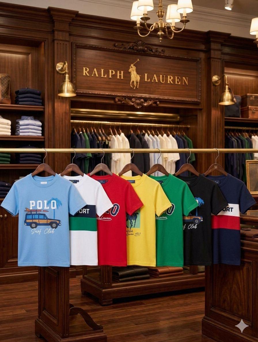 Ralph Lauren Kids Round Neck Tees – Sky Blue, White, Red, Yellow, Green, Black & Navy Collection