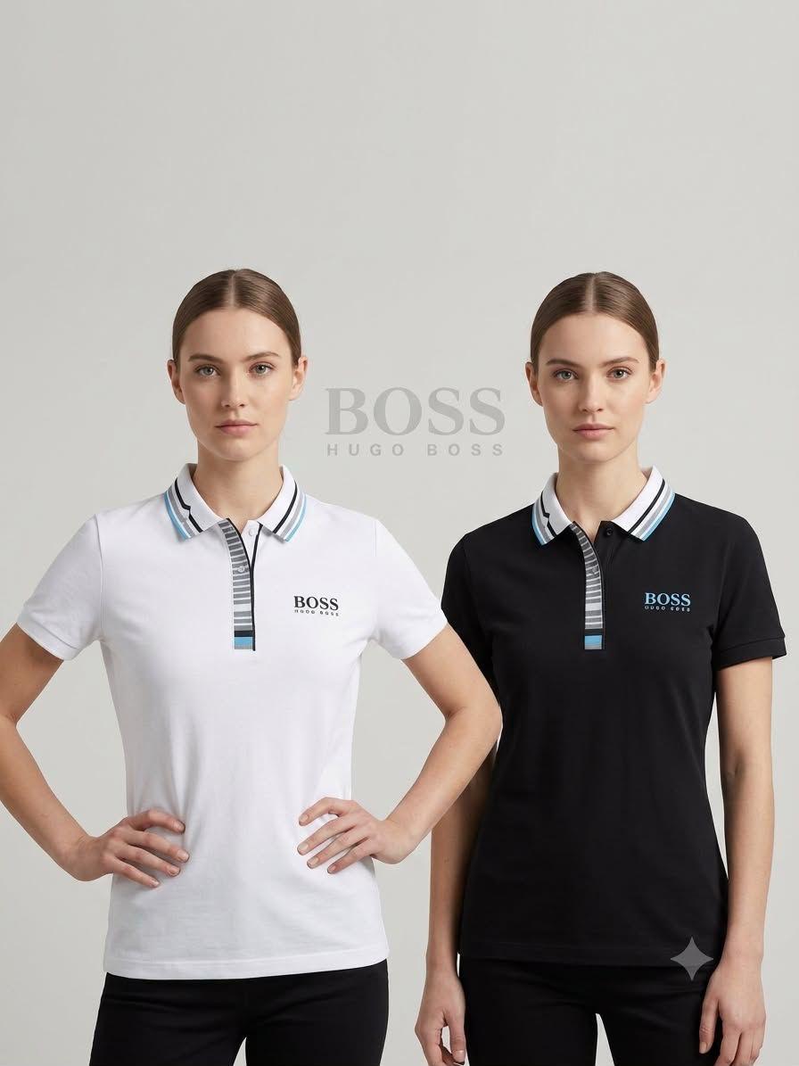 Black and white Hugo Boss regular fit polo T-shirts for women
