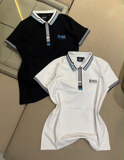 Hugo Boss ladies Turkey cotton polo T-shirts in black and white
