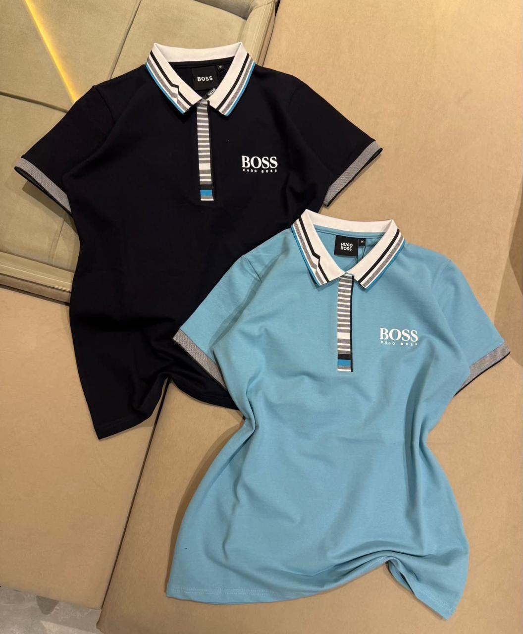 Hugo Boss women's polo T-shirts in navy blue and sky blue
