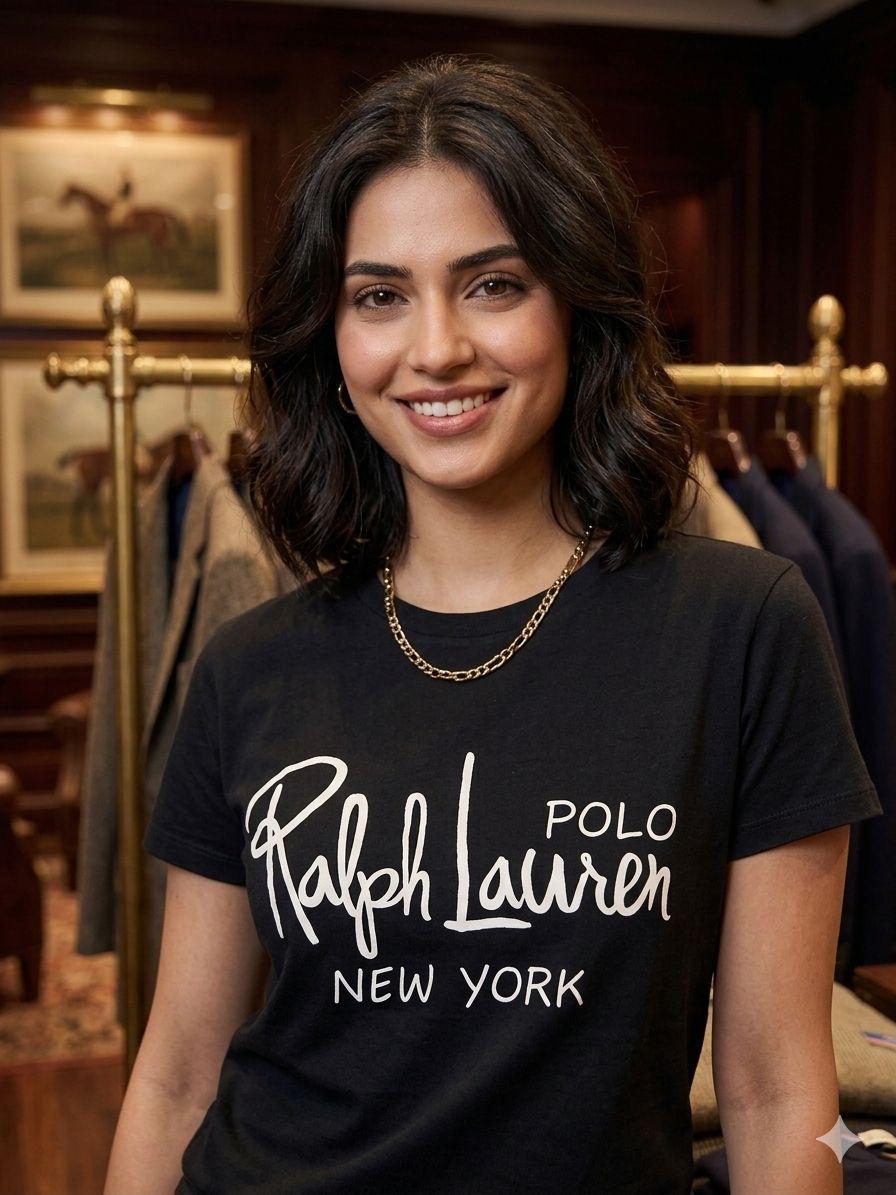Women's Ralph Lauren black regular fit cotton T-shirt
