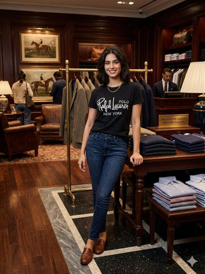 Premium Ralph Lauren black cotton T-shirt for women
