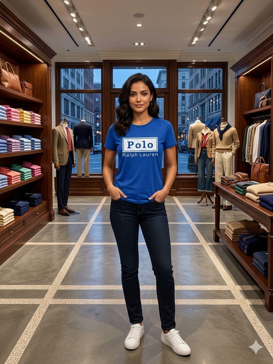 Premium Ralph Lauren blue cotton T-shirt for women
