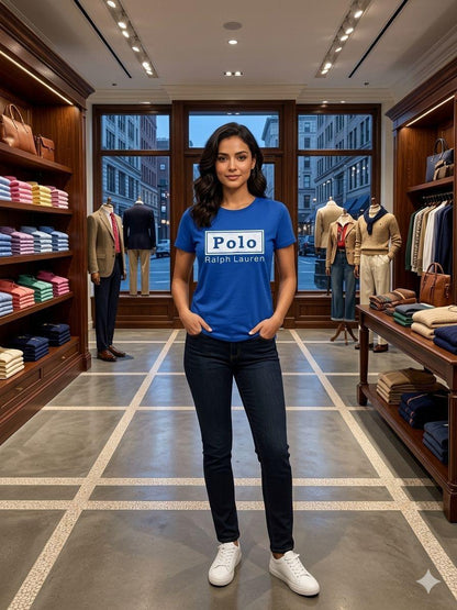 Premium Ralph Lauren blue cotton T-shirt for women
