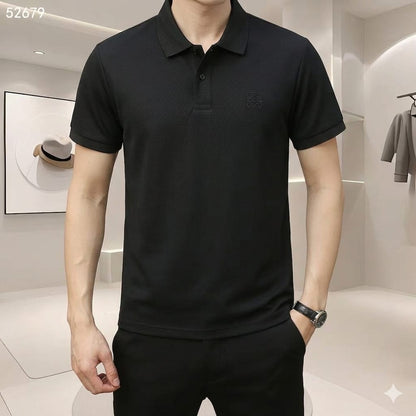Loewe black regular fit polo t-shirt with embroidered logo

