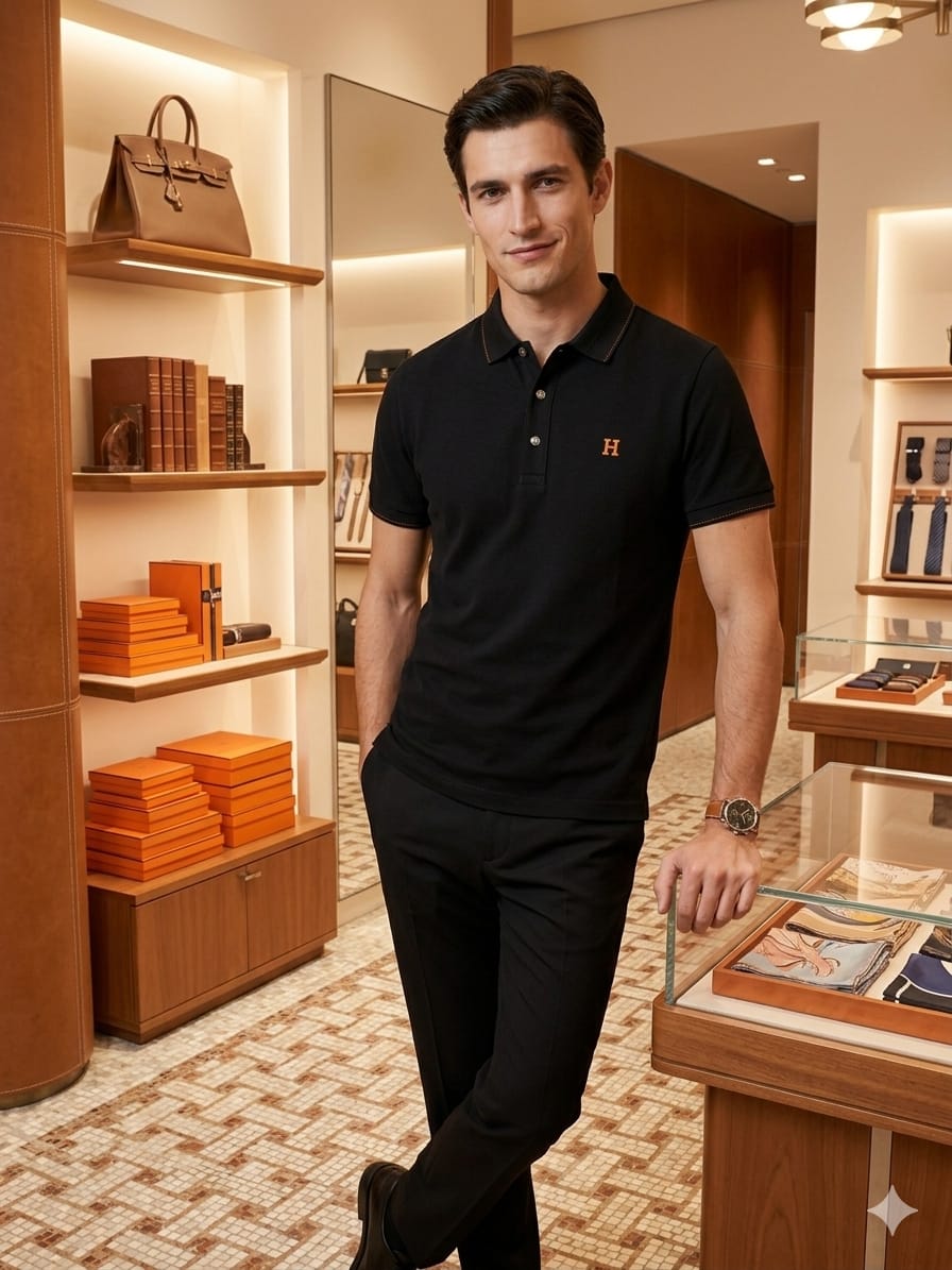 Hermès black premium polo t-shirt for casual and smart casual wear
