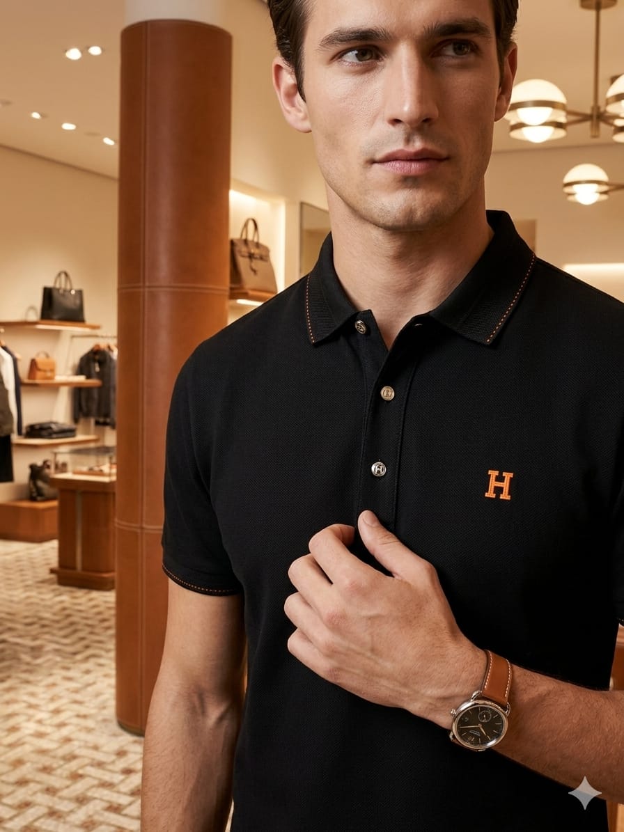 Hermès black stitchless polo t-shirt for men regular fit premium fabric
