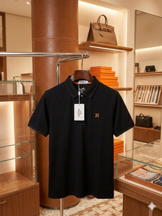 Men's Hermès black polo t-shirt with Japanese stitchless fabric

