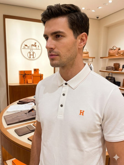 Men's Hermès white regular fit polo t-shirt with embroidered logo
