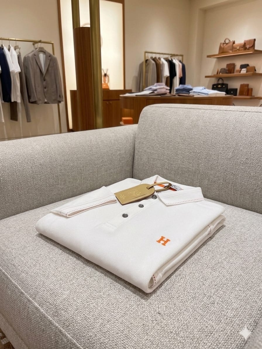 Hermès white luxury polo t-shirt with classic collar and half sleeves
