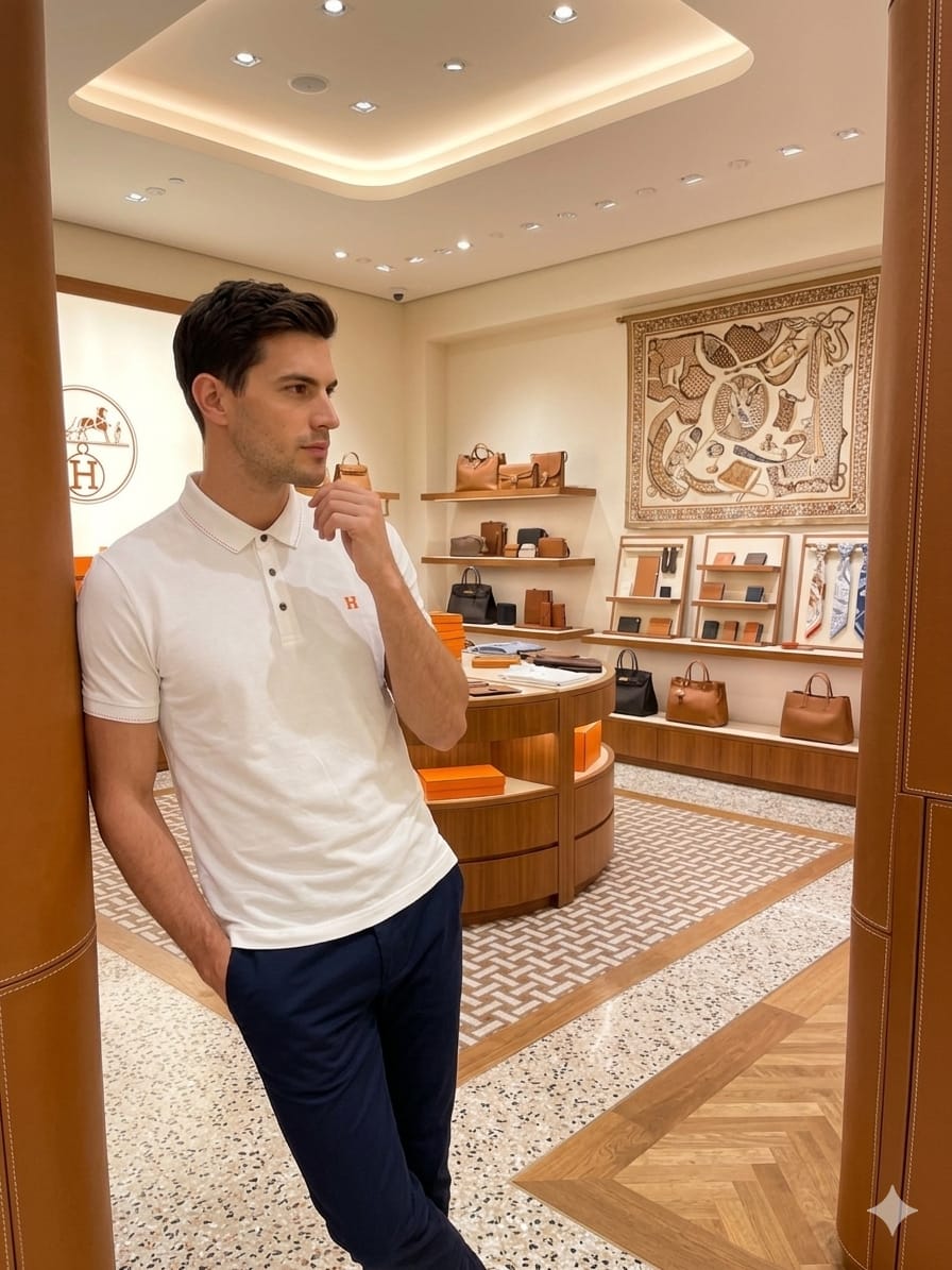Hermès white premium Japanese fabric polo t-shirt for men

