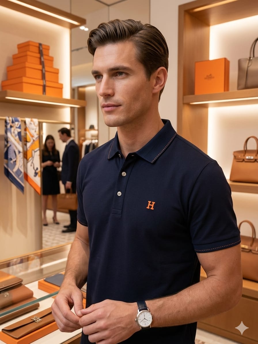Hermès navy stitchless polo t-shirt for men premium regular fit
