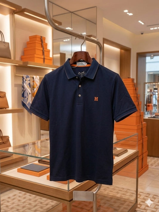 Men's Hermès navy blue polo t-shirt in Japanese stitchless fabric
