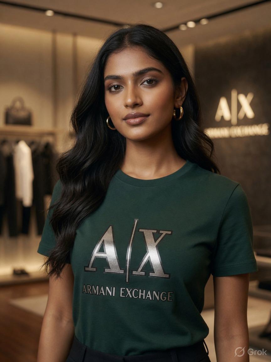 Women's Armani green regular fit designer T-shirt
