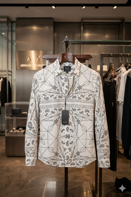 Luxury white Armani paisley pattern shirt for men
