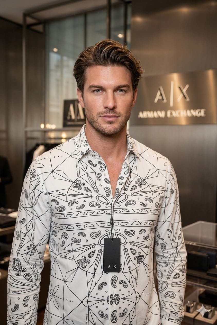 White Armani designer paisley printed premium men's shirt
