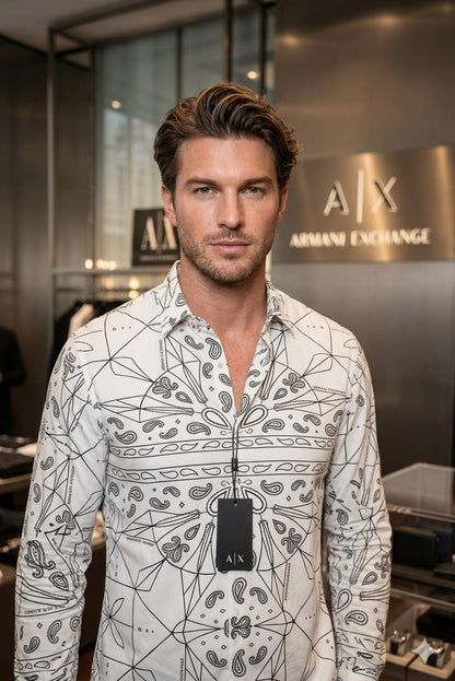 White Armani designer paisley printed premium men's shirt
