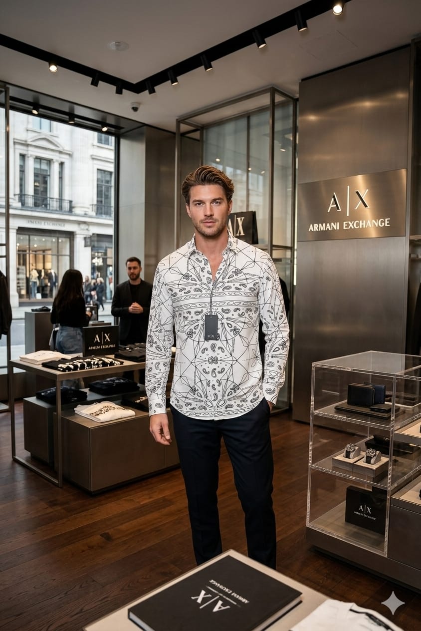 Premium white Armani regular fit printed shirt in Japanese fabric
