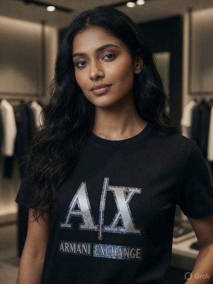 Women's Armani black regular fit designer T-shirt
