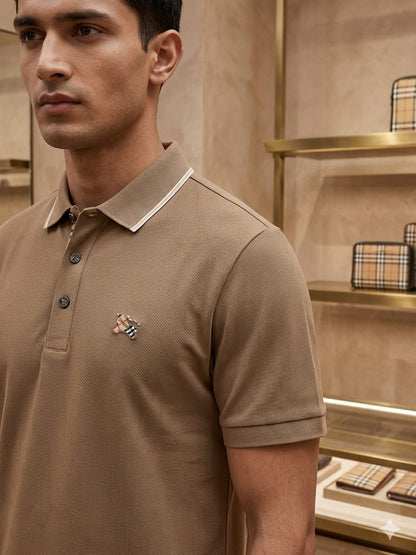 Beige Burberry men's wear regular fit polo t shirt
