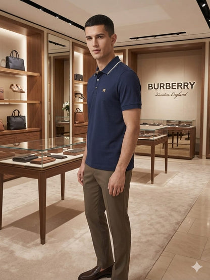 Premium navy blue men's polo t shirt with original accessories