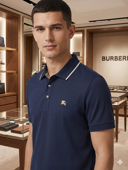 Navy blue Burberry men's wear regular fit polo t shirt