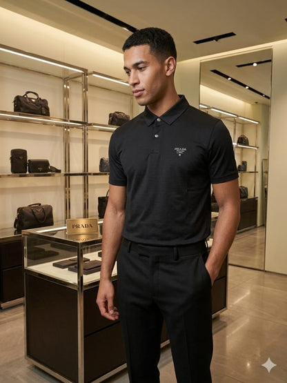 Premium black men's polo t shirt with original accessories