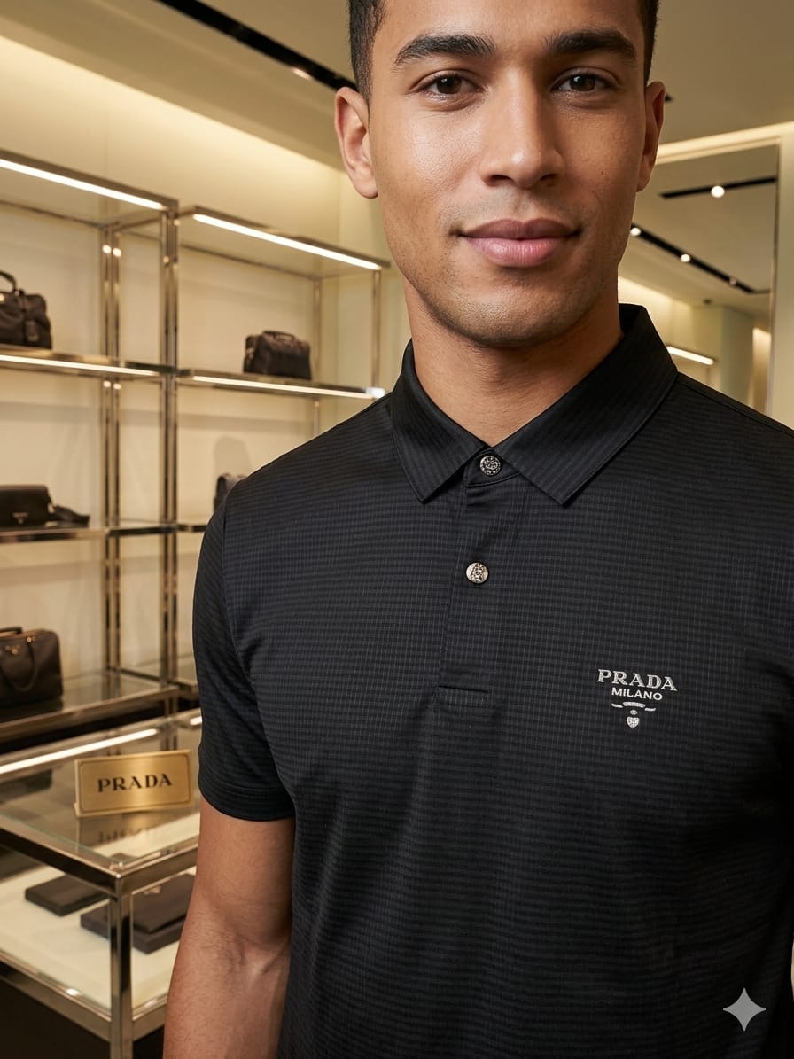 Black Prada men's wear regular fit polo t shirt