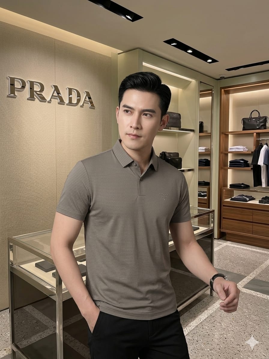 Premium beige men's polo t shirt with original accessories