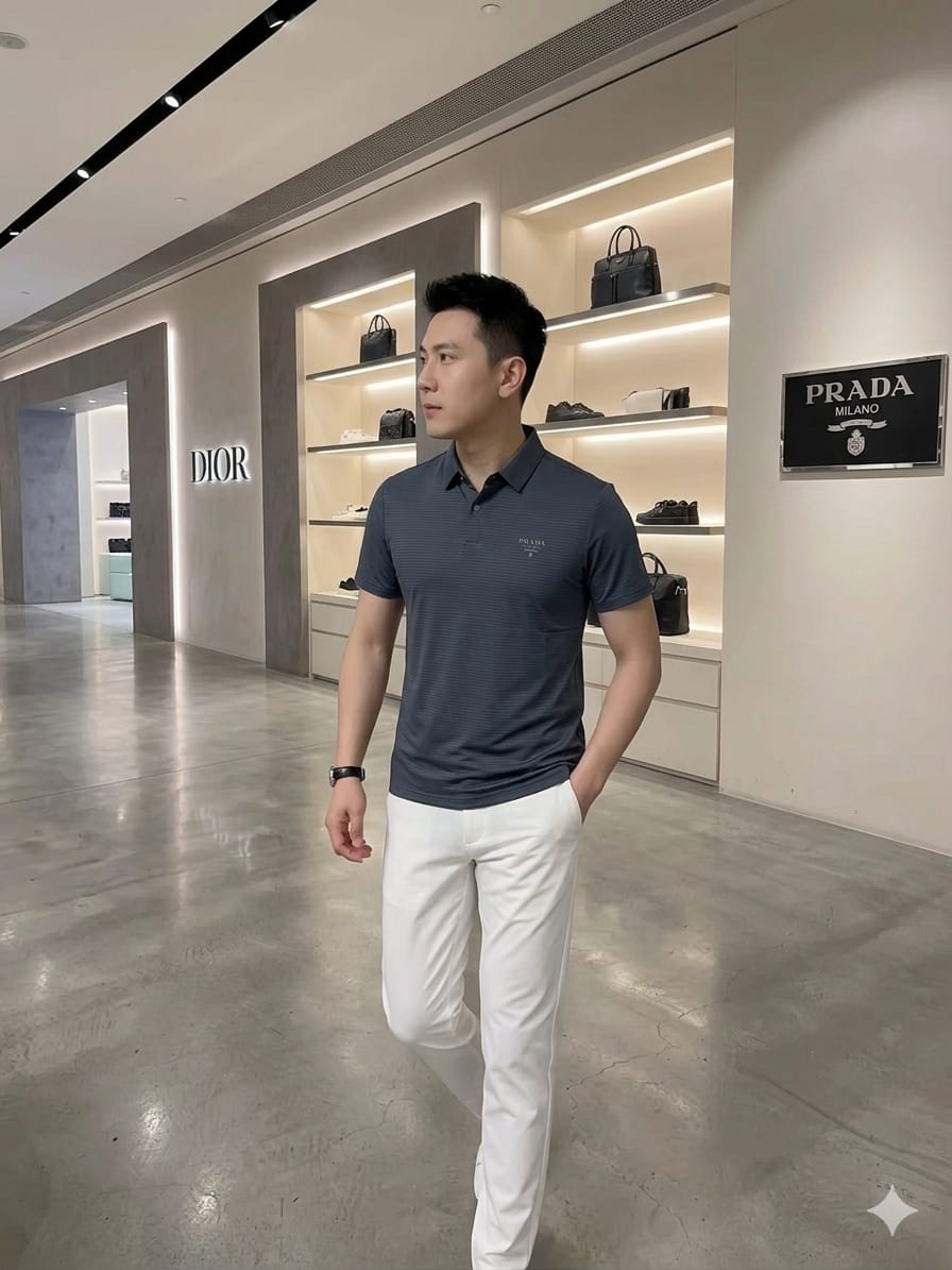 Premium grey men's polo t shirt with original accessories