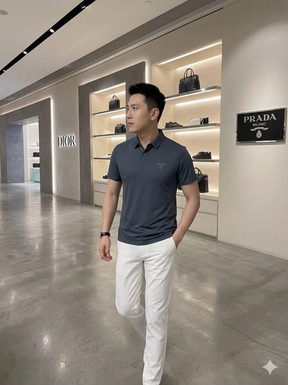 Premium grey men's polo t shirt with original accessories