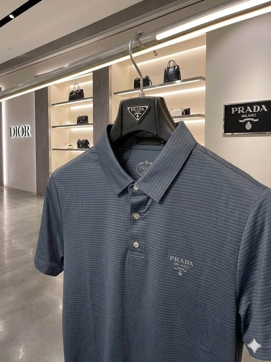 Prada grey men's clothing premium polo shirt