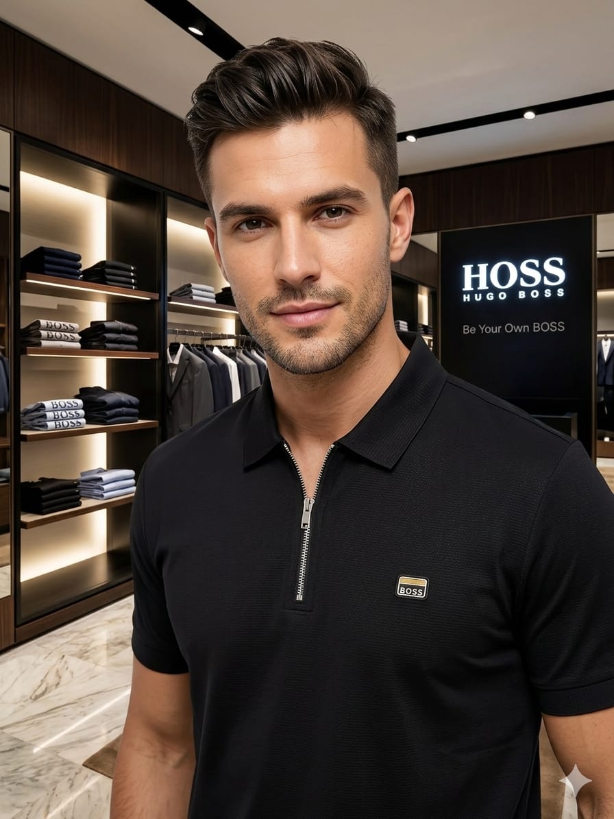 Black BOSS men's wear regular fit polo t shirt