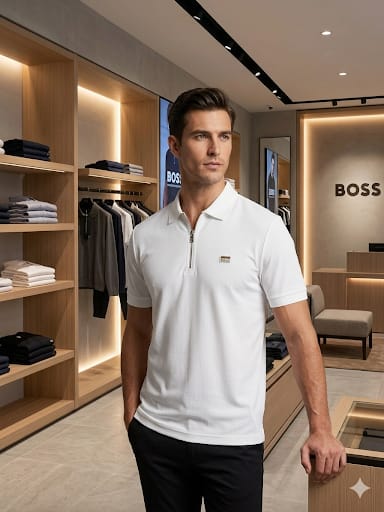 Premium white men's polo t shirt with original accessories