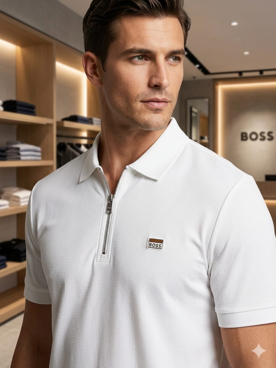 White BOSS men's wear regular fit polo t shirt