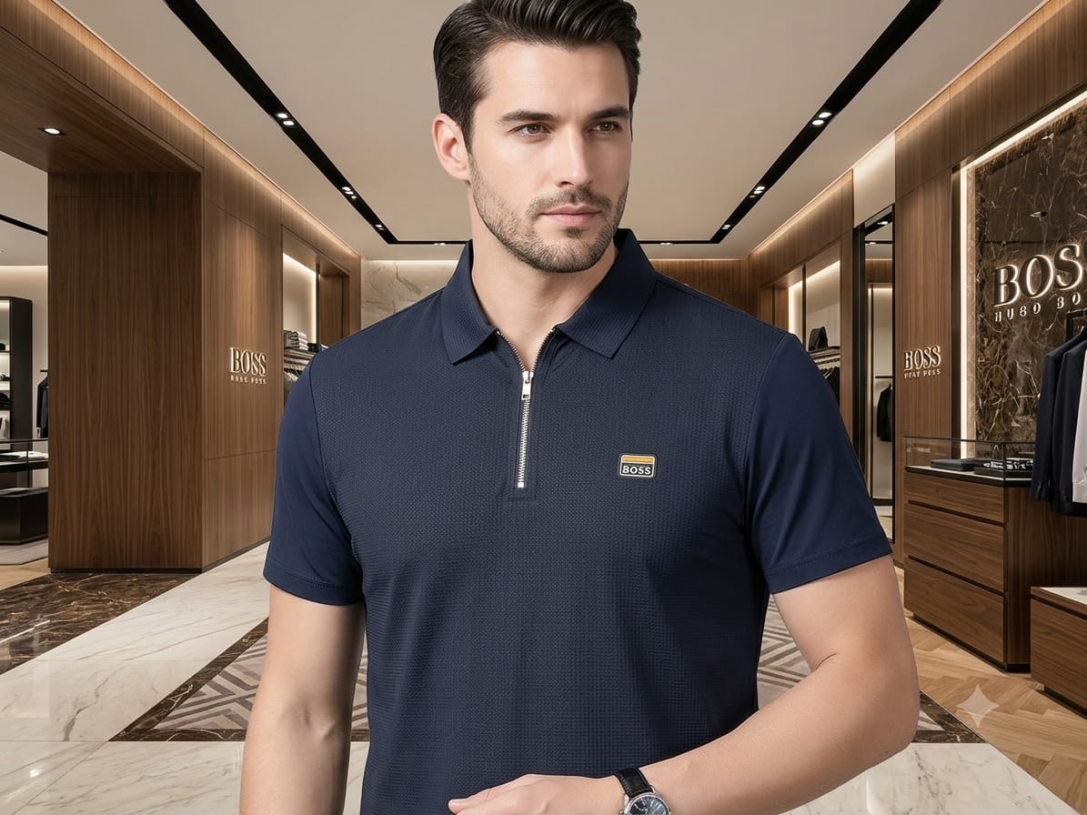 Navy blue BOSS men's wear regular fit polo t shirt