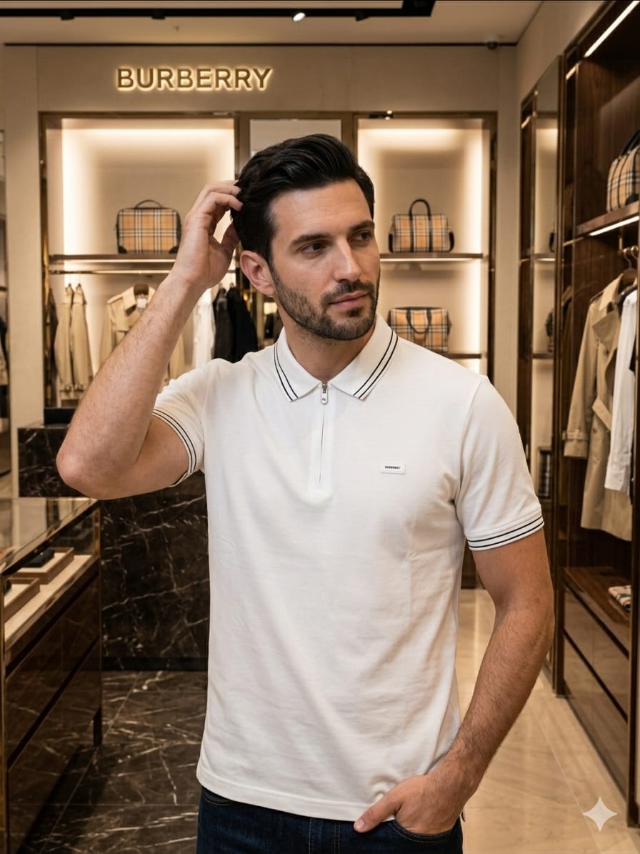 White Burberry men's wear regular fit polo t shirt