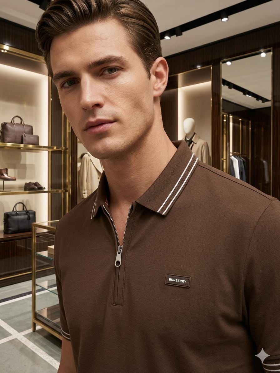 Brown Burberry men's wear regular fit polo t shirt