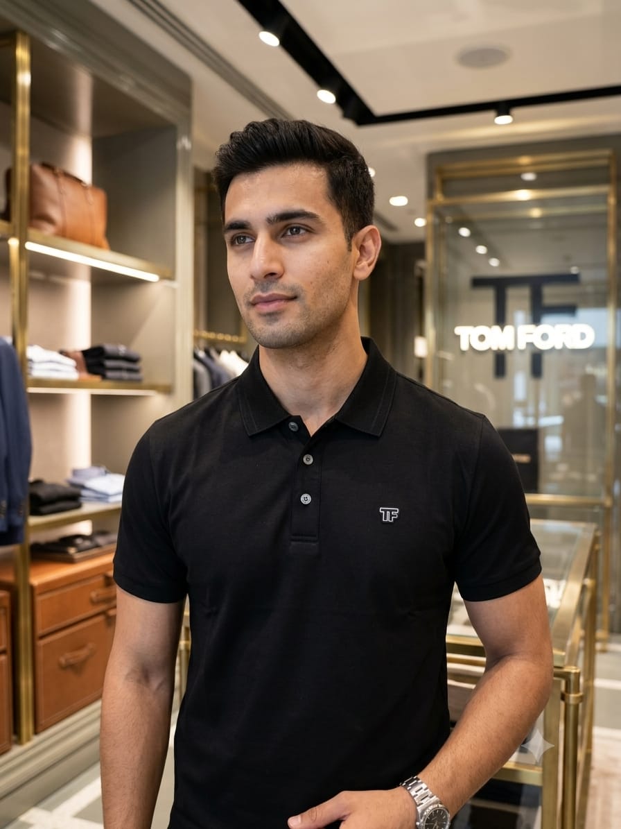 Black Tom Ford men's wear regular fit polo t shirt