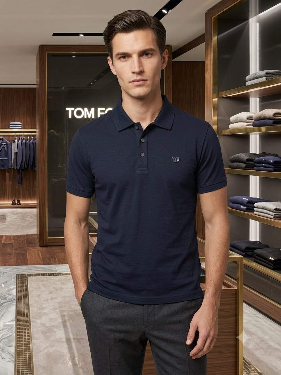 Tom Ford navy blue men's clothing premium polo shirt