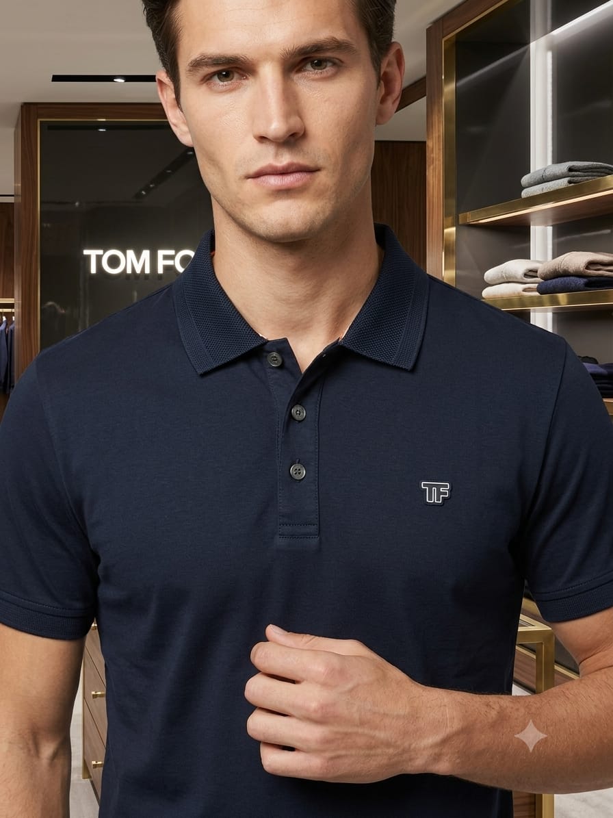 Navy blue Tom Ford men's wear regular fit polo t shirt